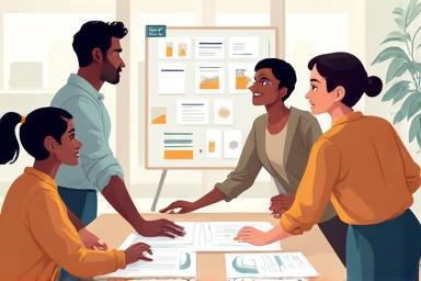 Illustration of a design agency team collaborating on a project